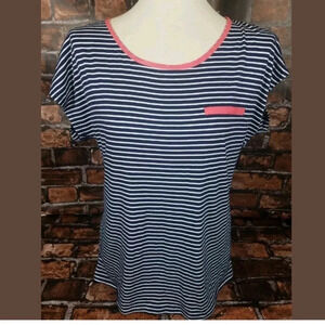 Robin K Knit Top Blouse Large Stripe Keyhole Back